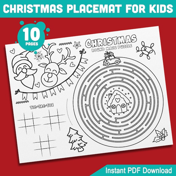 Christmas Placemats for Kids: 10 Fun and Printable Designs for Holiday Activities, Perfect for Parties and Gifts, 8.5"x11" PDF Download