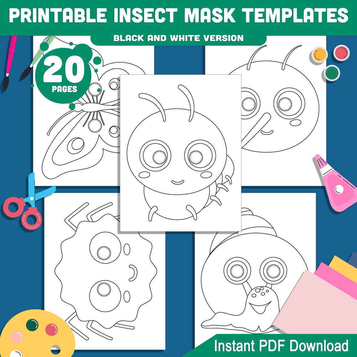 Printable Insect Mask Templates: 20 Fun Bug-themed Pages, Pre-colored ...