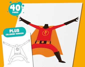 Superhero Body Clipart for Kids, PreK to 6th Grade, 40 Printable Pages with Pre-Colored and Black & White Versions, PDF Instant Download
