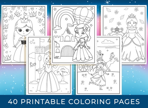 princess coloring pages 40 printable princess coloring pages etsy
