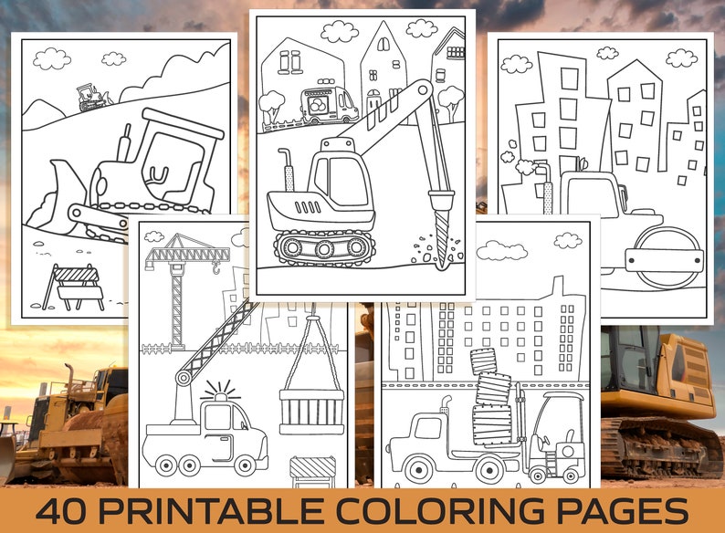 Construction Coloring Pages 40 Printable Construction | Etsy