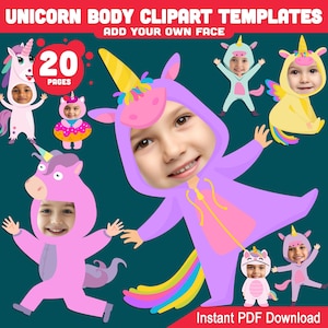 Unicorn Body Clipart Templates: Add Your Own Photo Face, 20 Cute Unicorn Cutouts for Kids&#39; Fairy Tale Craft Fun, DIY Printable PDF Activity.