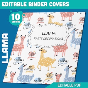 Llama Binder Cover, 10 Printable & Editable Covers+Spines, Binder Insert, Planner Cover, Teacher Binder, School Binder Cover, Template, PDF