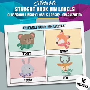 Adorable Winter Creatures at Your Fingertips: 16 Editable Book Bin Labels for Classroom Charm, PDF File, Instant Download