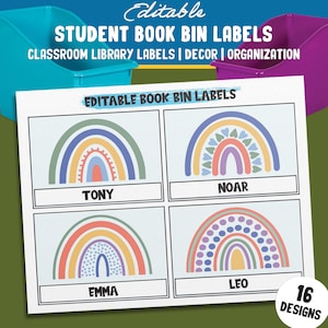 Editable Pastel Rainbow Book Bin Labels: 16 Customizable Designs for Perfect Classroom Decor