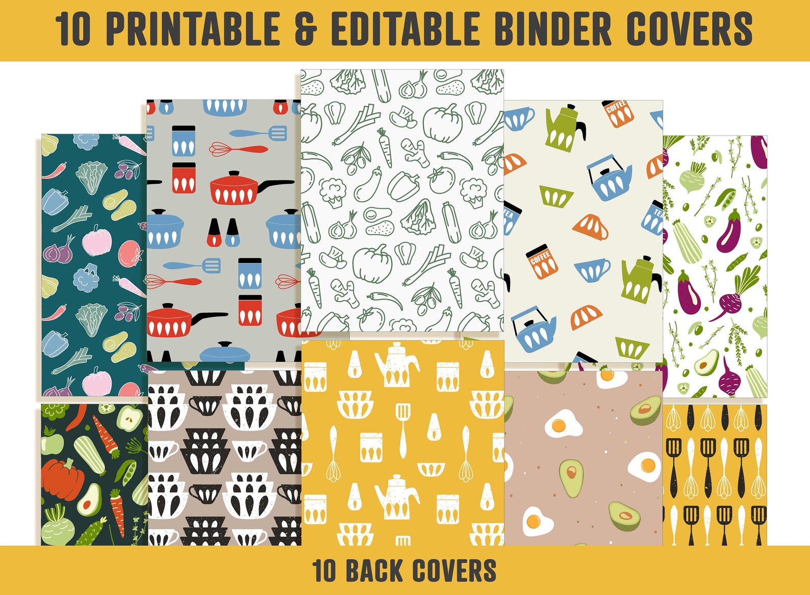 Cooking Binder Cover 10 Printable/editable Coversspines Etsy