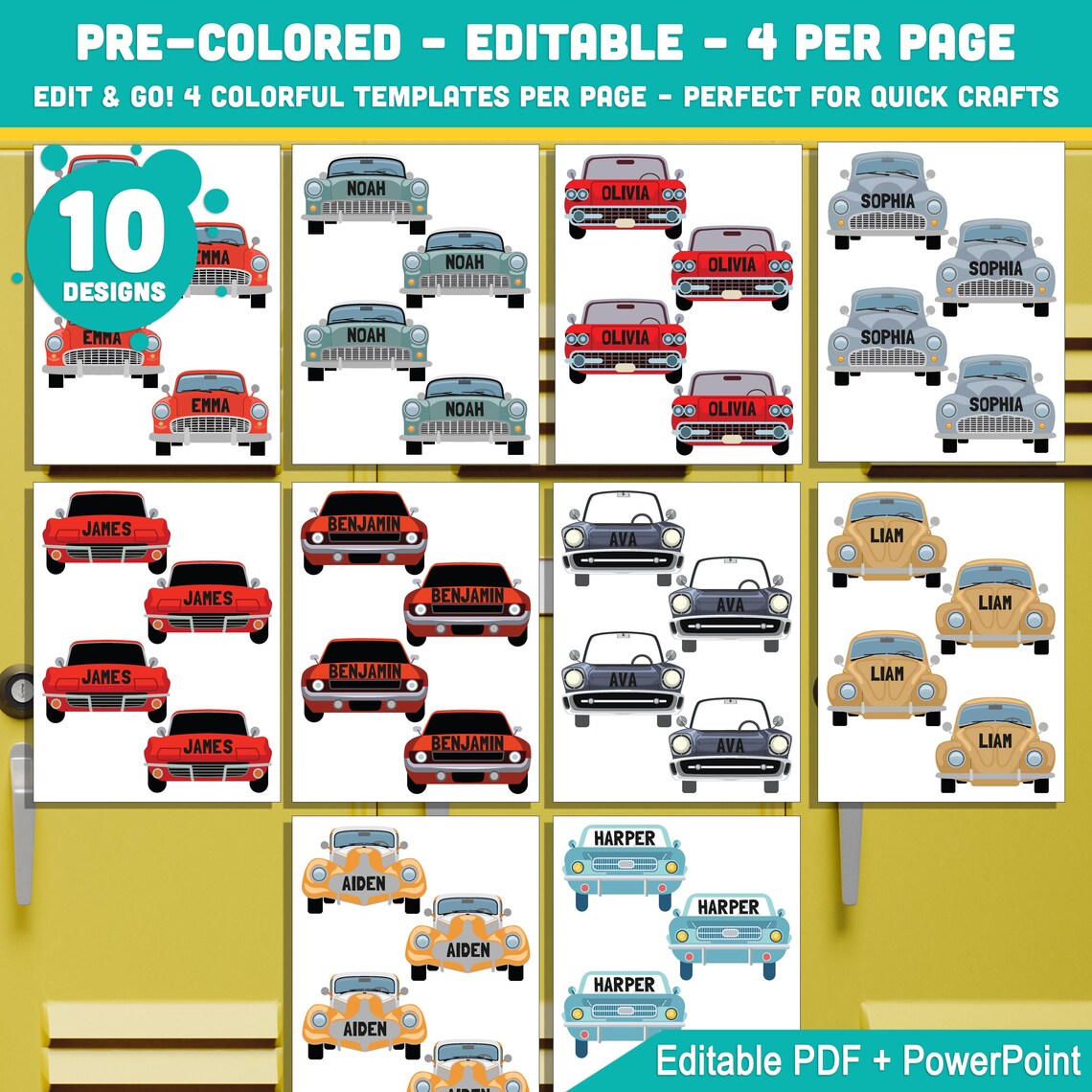 Model Car Label Design Tips Editable Classic Car & Vintage Car Locker and Cubby Labels, 10 Designs ...