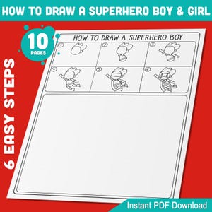 How to Draw a Superhero Boy and Girl: 6-Step Guide with 5 Coloring Pages, Fun Creative Activity for Kids, Instant PDF Download