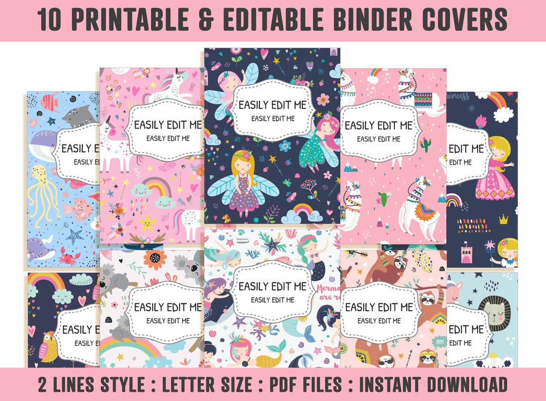 Binder Cover for Girls 10 Editable Coversspines - Etsy