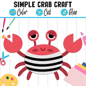 Simple Crab Craft for Kids: Color, Cut, and Glue, a Fun Activity for Pre K to 2nd Grade, PDF Instant Download