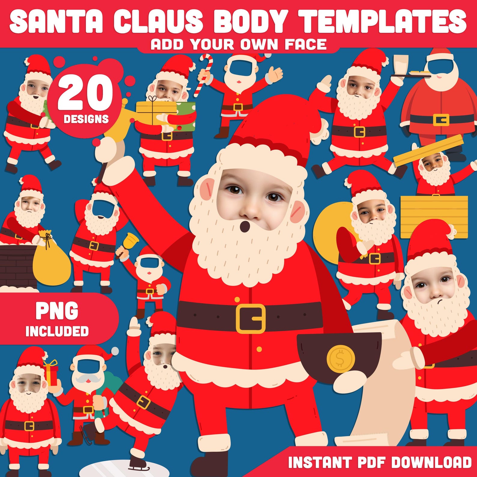 Printable Santa Claus Body Templates for Kids, 20 Designs, Fun