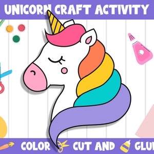 Unicorn Craft Activity : Color, Cut, and Glue for PreK to 2nd Grade, PDF File, Instant Download