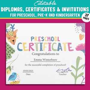 Vorschul-, Kindergarten-, Kindergarten-Abschluss-Zertifikate, Diplome & Einladungen, 37 anpassbare PDF-Seiten, Sofort-Download