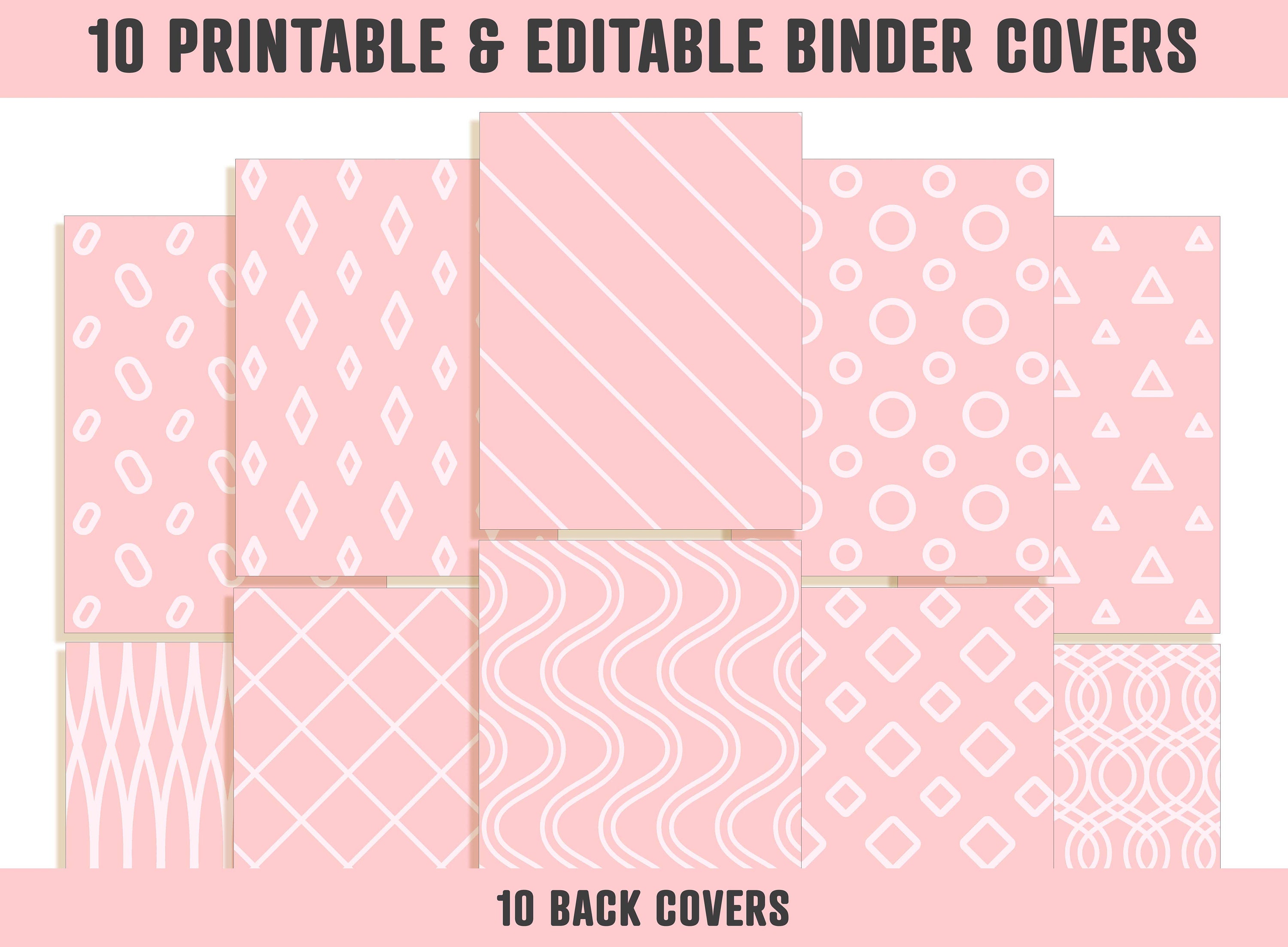 Pink Binder Cover, 10 Printable & Editable Covers+spines, Binder Insert ...