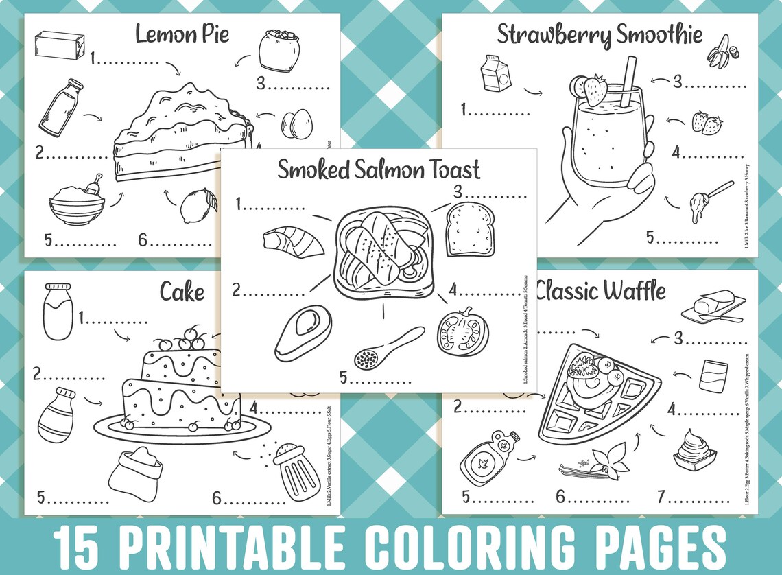 Food Coloring Pages, 15 Printable Recipe Coloring Pages for Kids, Boys