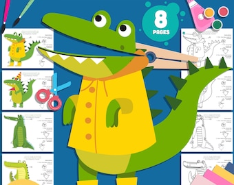 Crocodile & Alligator Clothespin Puppets for Kids, 8-Page Printable Craft, Fun DIY Reptile Activity, Perfect for Dramatic Play, PDF Download
