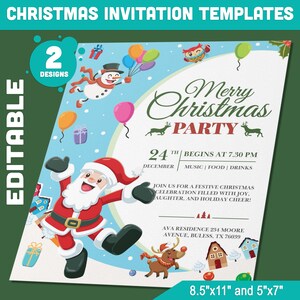 Carta editable de fiesta de Navidad para padres e invitaciones - 2 diseños, 2 tamaños (8.5"x11" y 5"x7") - Descarga instantánea en PDF