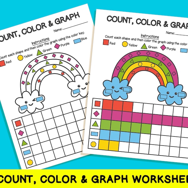 40 Count, Color & Graph Worksheets, Count and Graph Shapes Worksheets, Math Workbook, Printable Worksheets/Math for Kids, Morning Worksheets