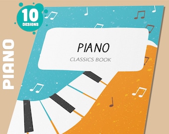 10 Editable Piano Binder Covers, Includes 1, 1.5, 2" Spines, Available in A4 &US Letter, Editing with PowerPoint or PDF Reader