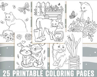 Cat Coloring Pages, 25 Printable Cat Coloring Pages for Kids, Boys, Girls, Teens, Adults. Kitten Birthday Party Activity, Instant Download