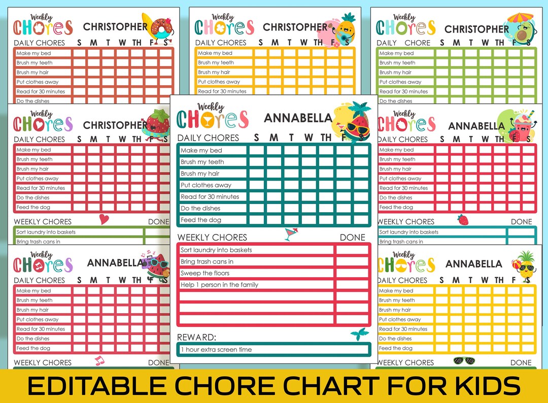 Printable & Editable Summer Chore Chart for Kids Keep Them Organized