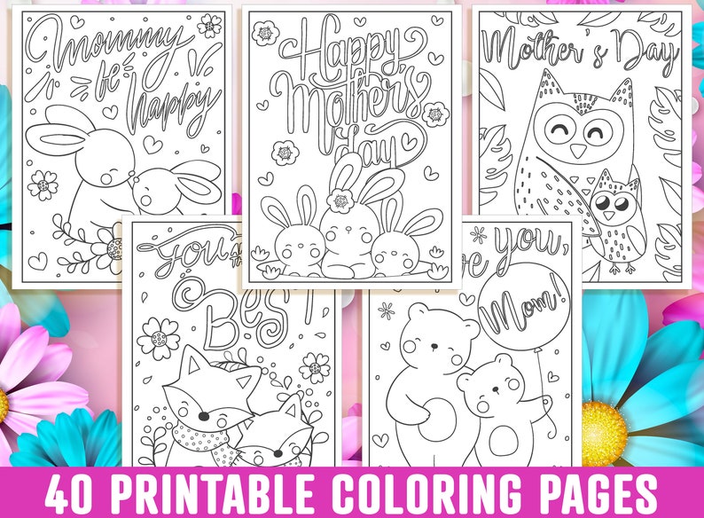 Mother's Day Coloring Pages, 40 Printable Mom Coloring Pages for Kids, Boys, Girls, Teens. Gift for Mom, Mom Coloring Book, Instant Download image 4