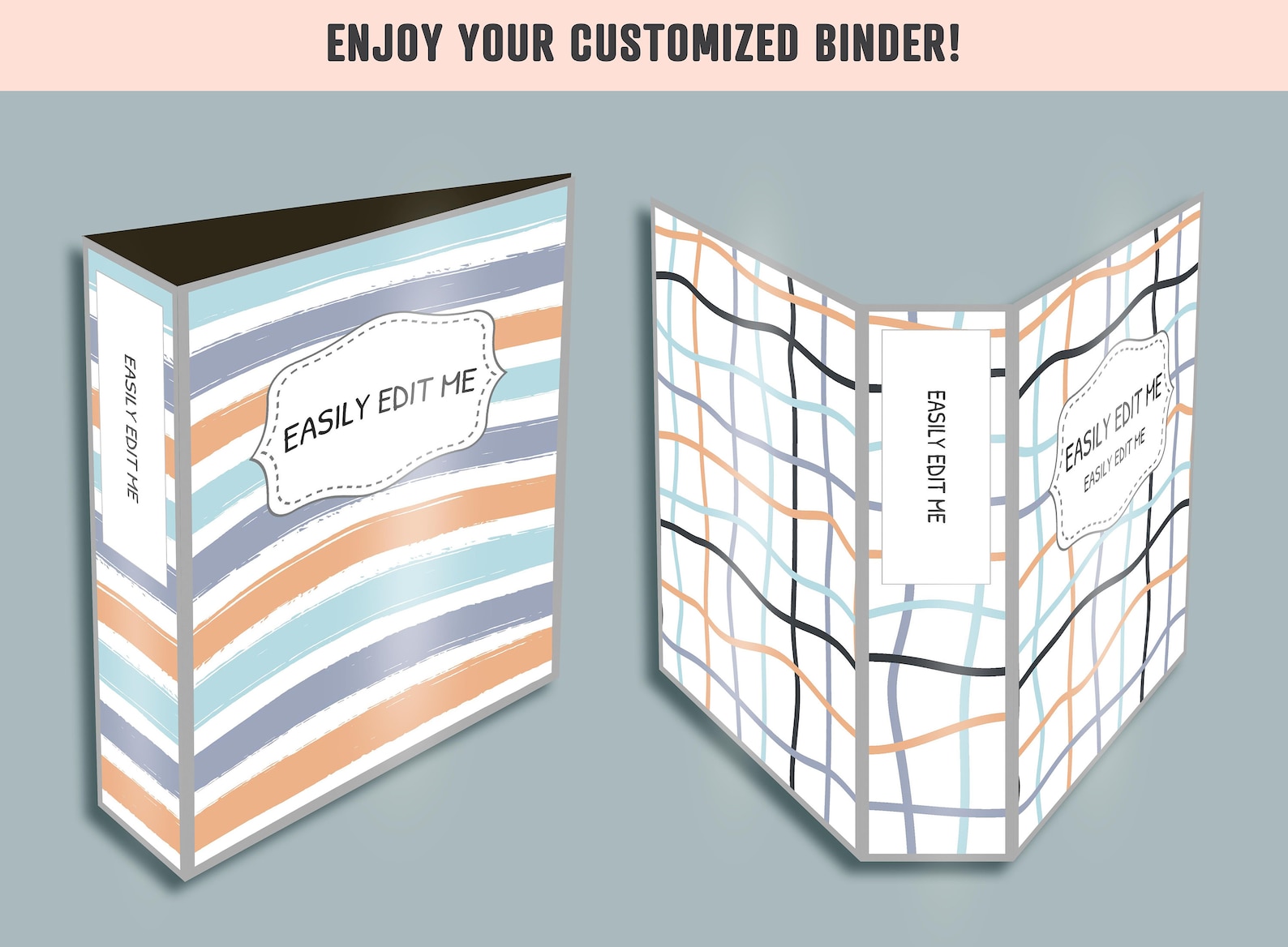 Hand Drawn Striped Pattern Binder Cover, 10 Printable & Editable Binder ...