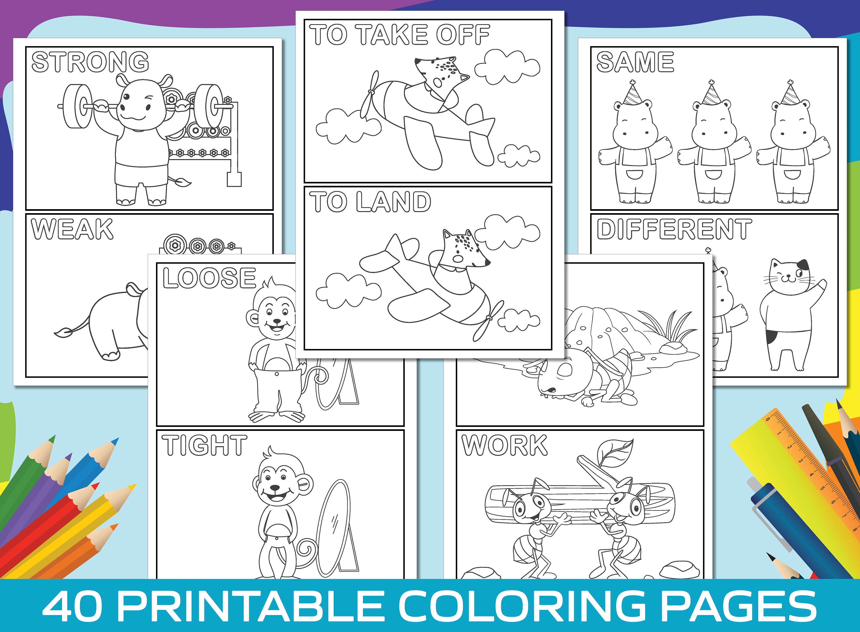 Opposite Coloring Pages, 40 Printable Animal Opposite Coloring Pages