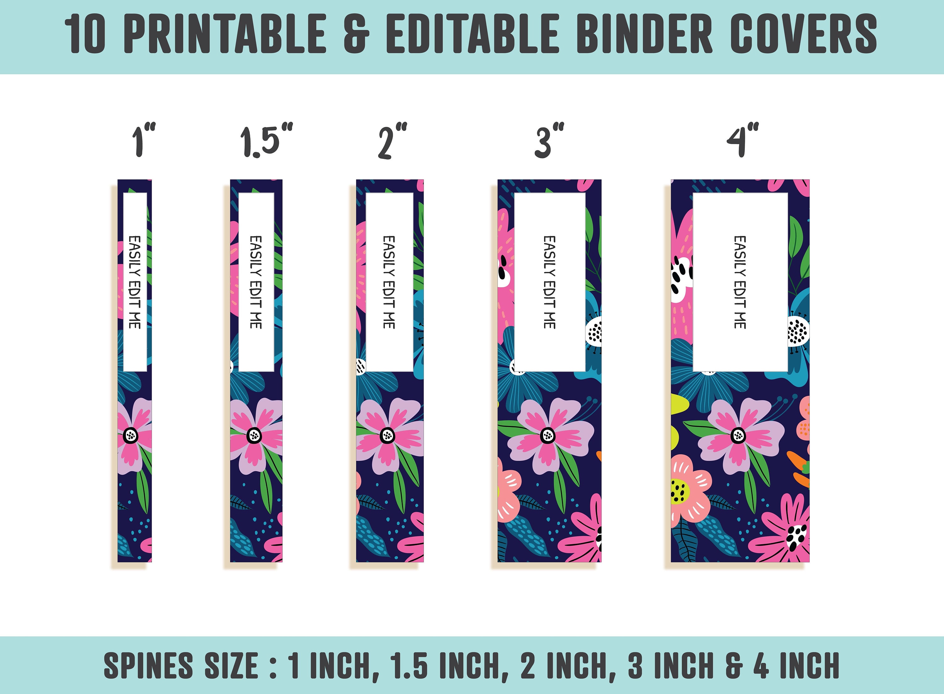 Binder Cover and Spine, 10 Printable/editable Covers + Spines Binder ...