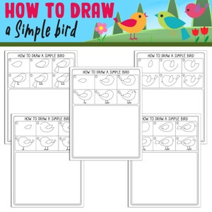 May include: A printable worksheet with instructions on how to draw a simple bird. The worksheet shows a step-by-step guide with numbered steps for drawing a bird.