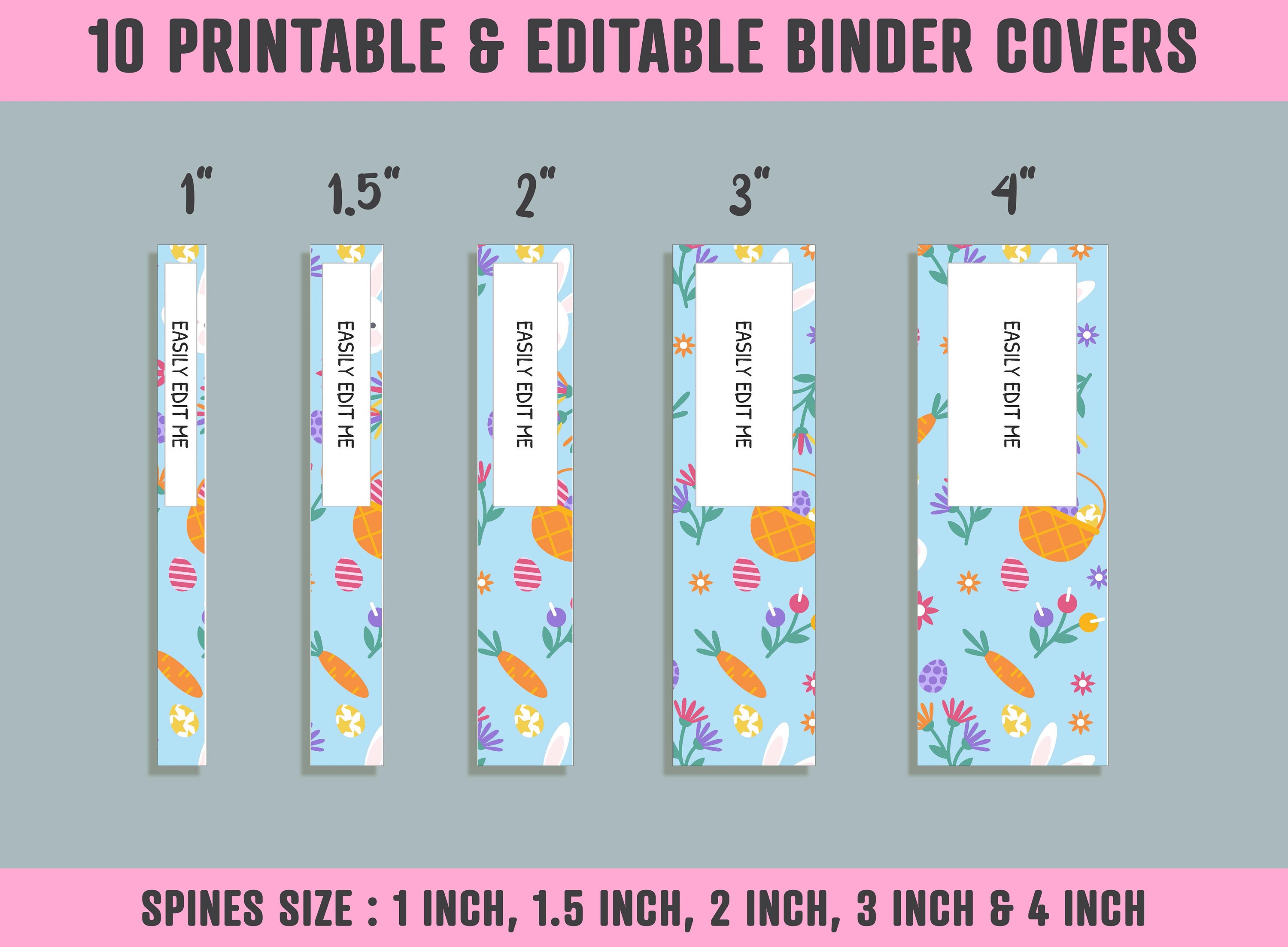 Easter Binder Cover, 10 Printable/editable Binder Covers Spines, Easter