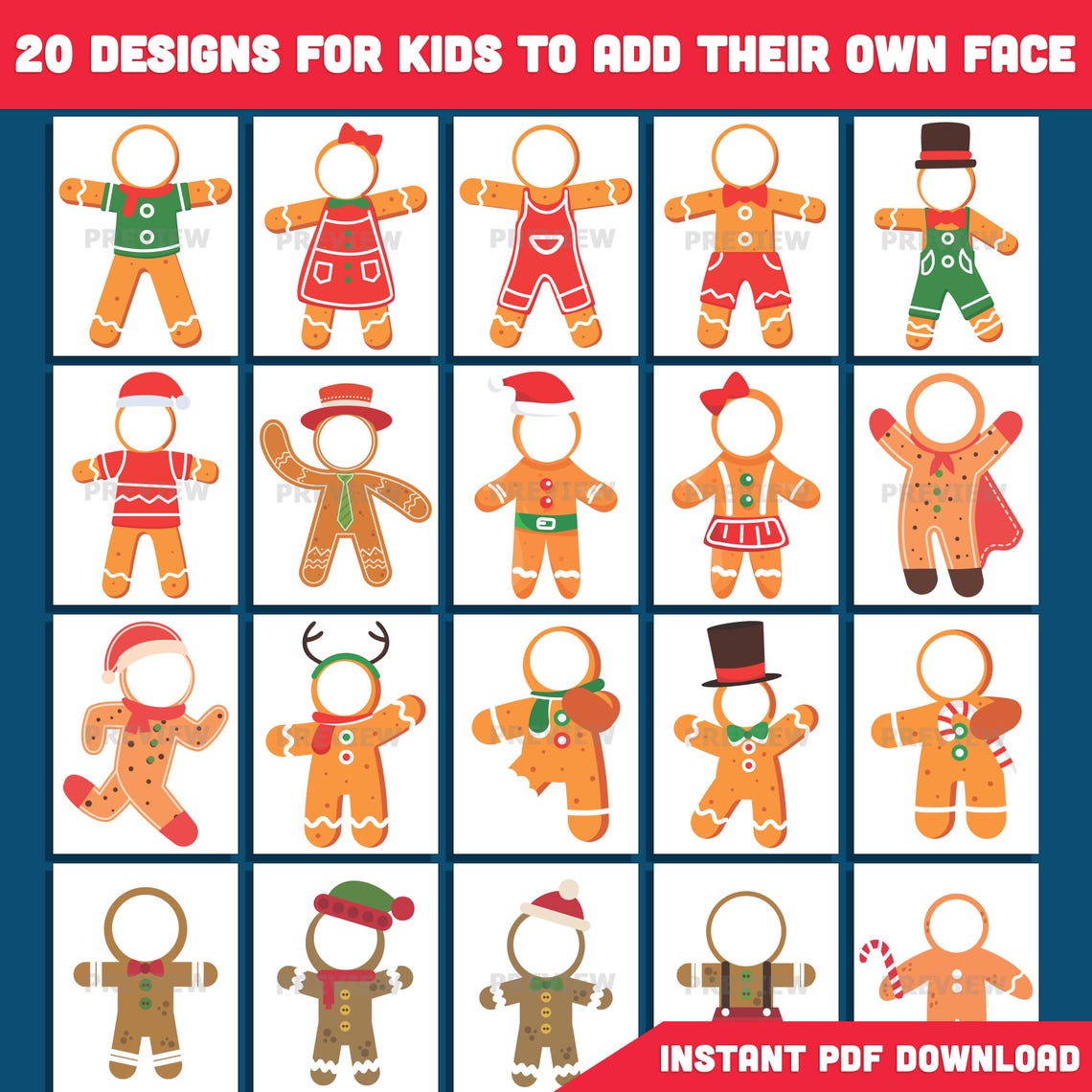 Printable Gingerbread Man Body Templates, 20 Designs, Fun Christmas ...