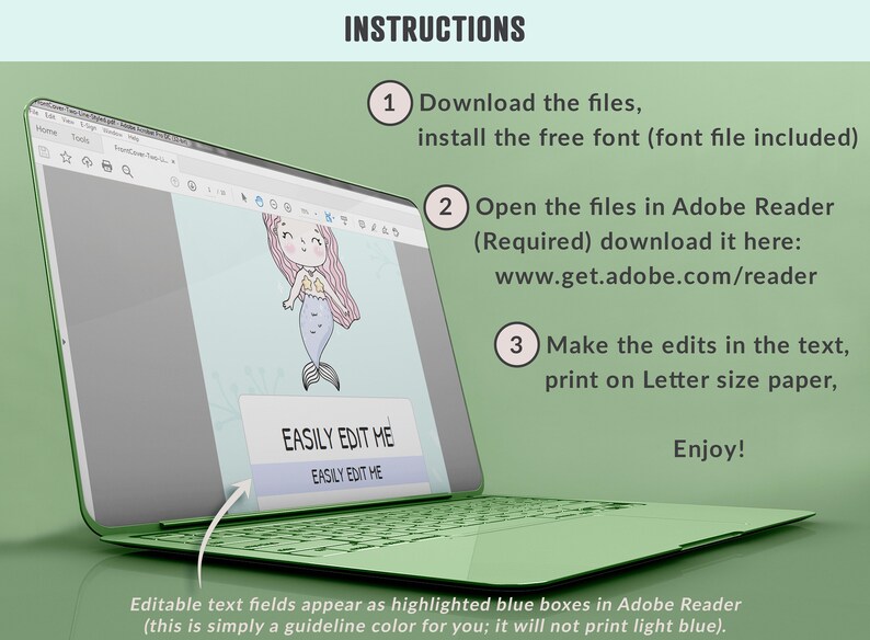 Mermaid Binder Cover 10 Printable &amp; Editable Coversspines - Etsy