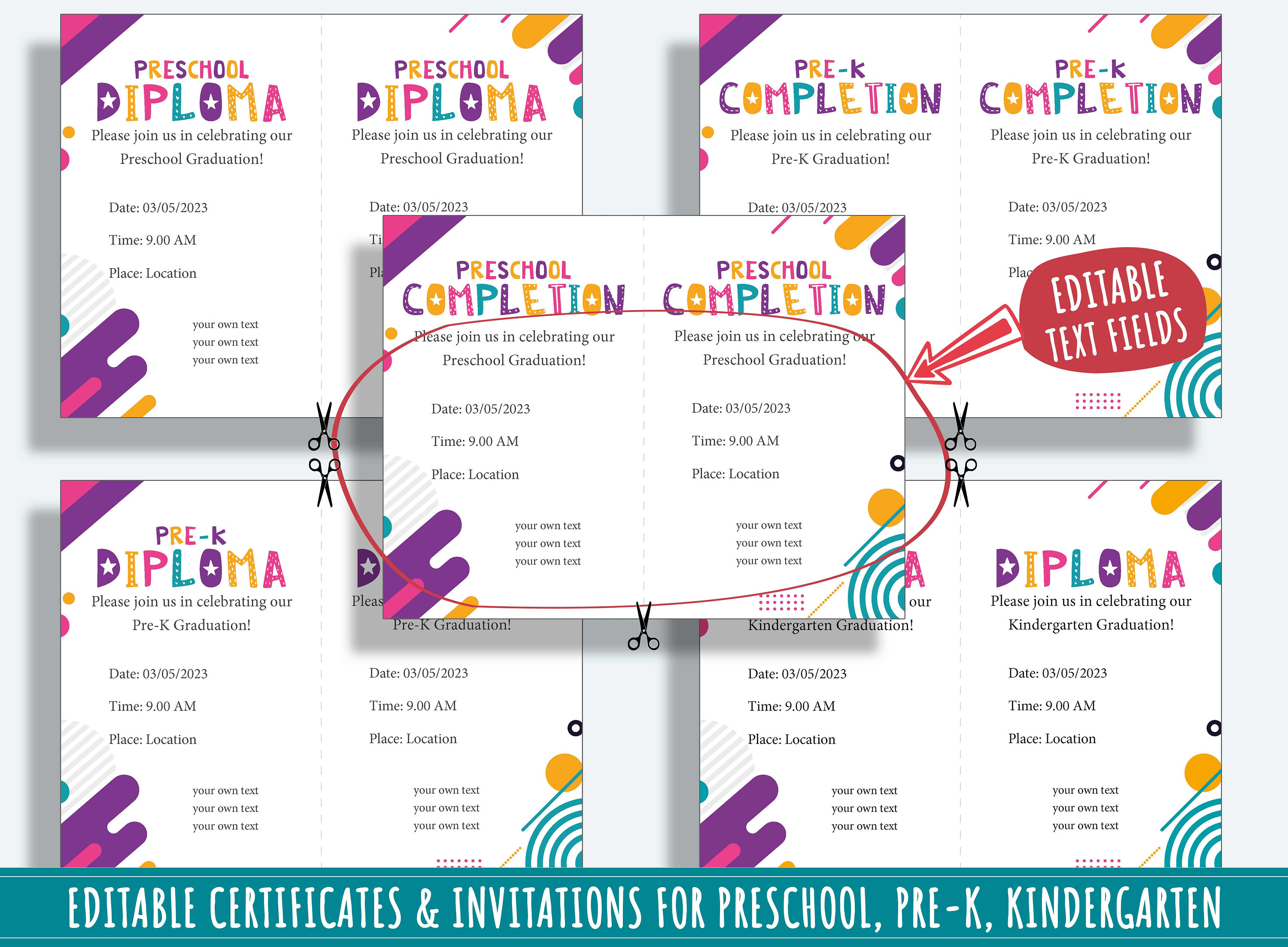 Editable Preschool Completion Certificates, End of the Year Diplomas ...