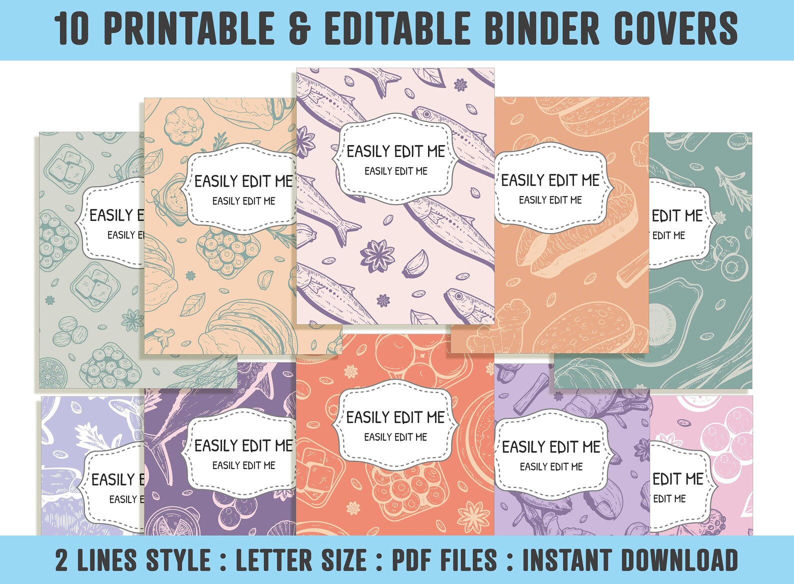Healthy Food Binder Cover 10 Printable & Editable Binder - Etsy