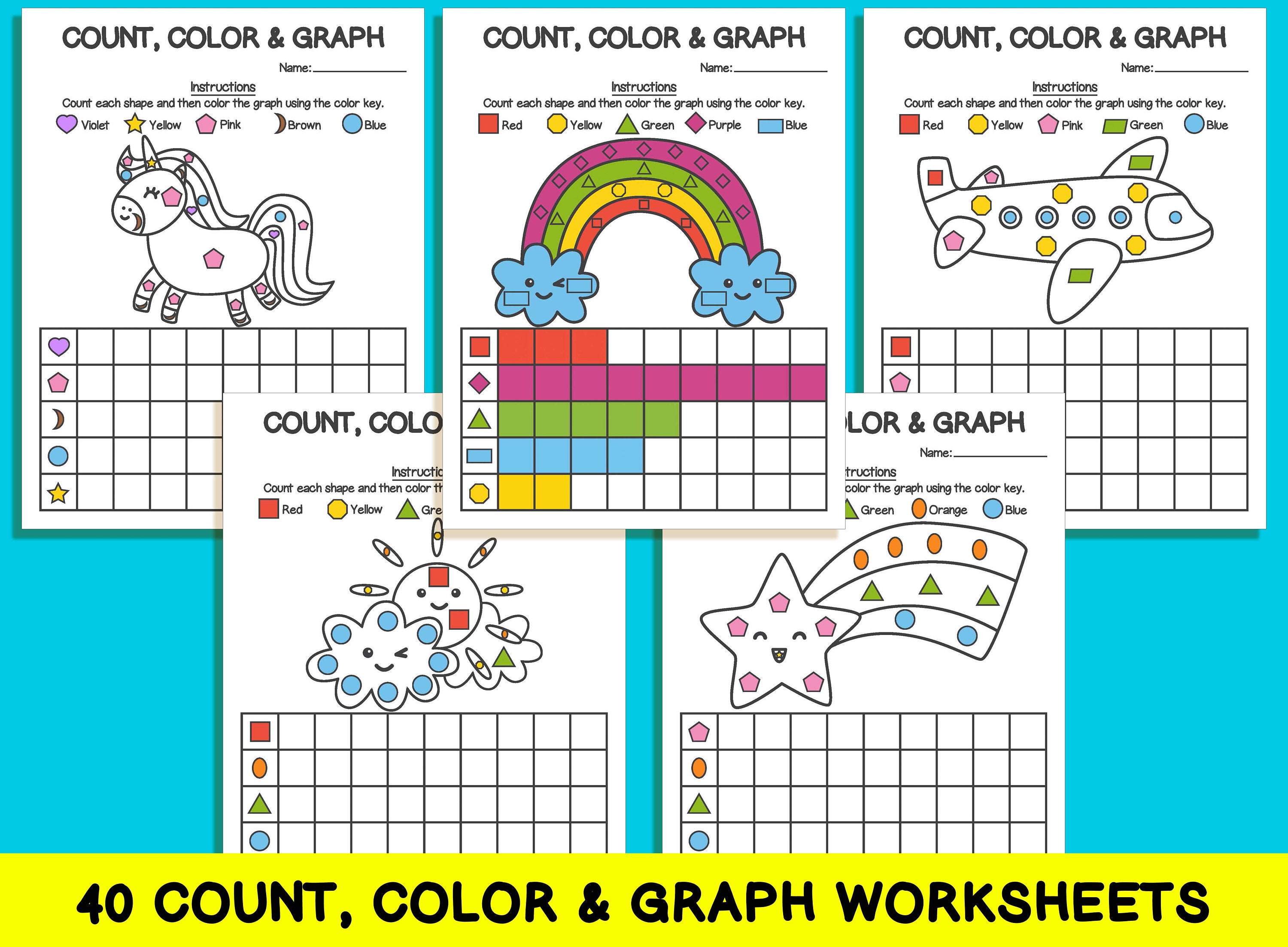 Buy 40 Count, Color & Graph Worksheets, Count and Graph Shapes ...