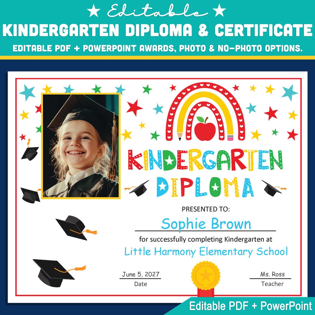 Editable Kindergarten Graduation Diploma & Certificate Set, Printable ...