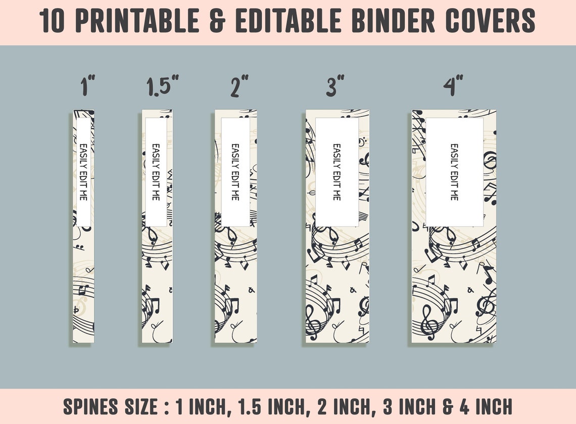 Notes Folder Cover Musical Notes Binder Cover, 10 Printable/editable Covers+spines ...