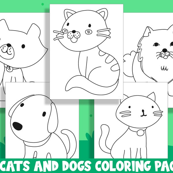 Fun & Adorable Coloring Pages of Cats and Dogs: 25 Perfectly Designed Sheets for Preschool and Kindergarten Kids, PDF File, Instant Download