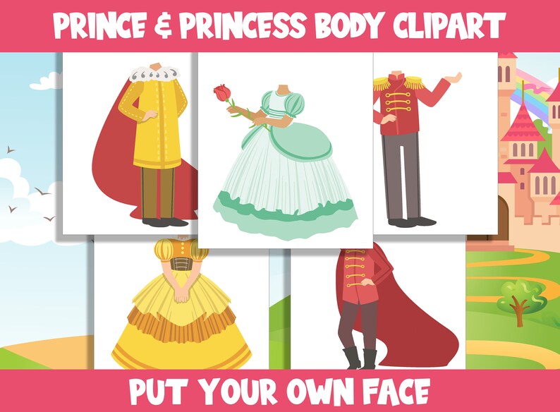 Prince and Princess Body Clipart Templates – Add Your Face to Royal ...