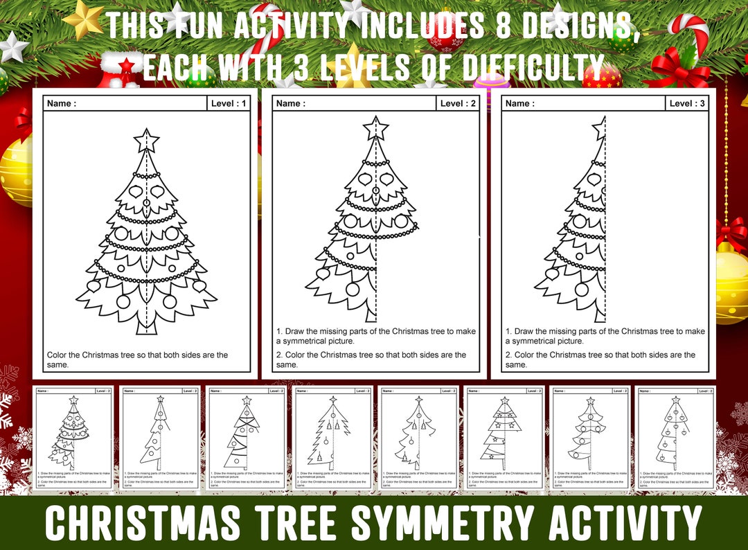 christmas tree symmetry worksheet, christmas trees theme lines of