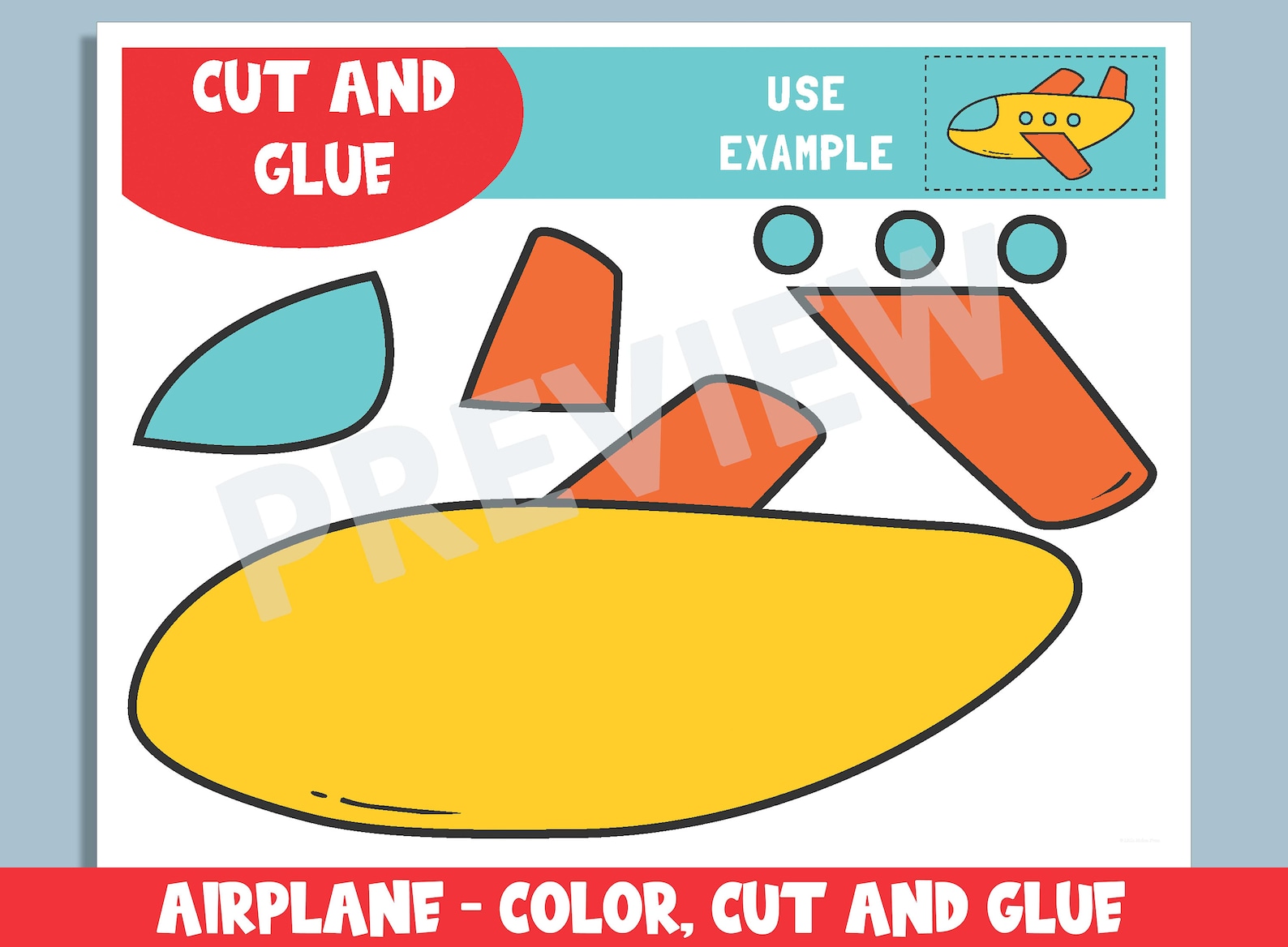Airplane Craft Activity Color Cut and Glue for Prek to 2nd - Etsy