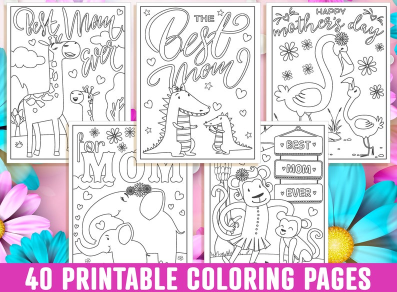 Mother's Day Coloring Pages, 40 Printable Mom Coloring Pages for Kids, Boys, Girls, Teens. Gift for Mom, Mom Coloring Book, Instant Download image 7