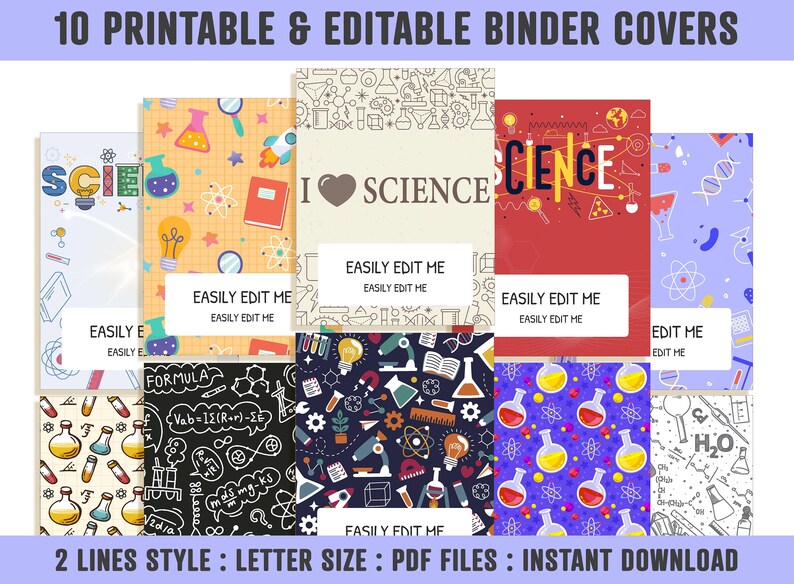 Science Binder Cover, 10 Printable &amp; Editable Coversspines, Binder ...