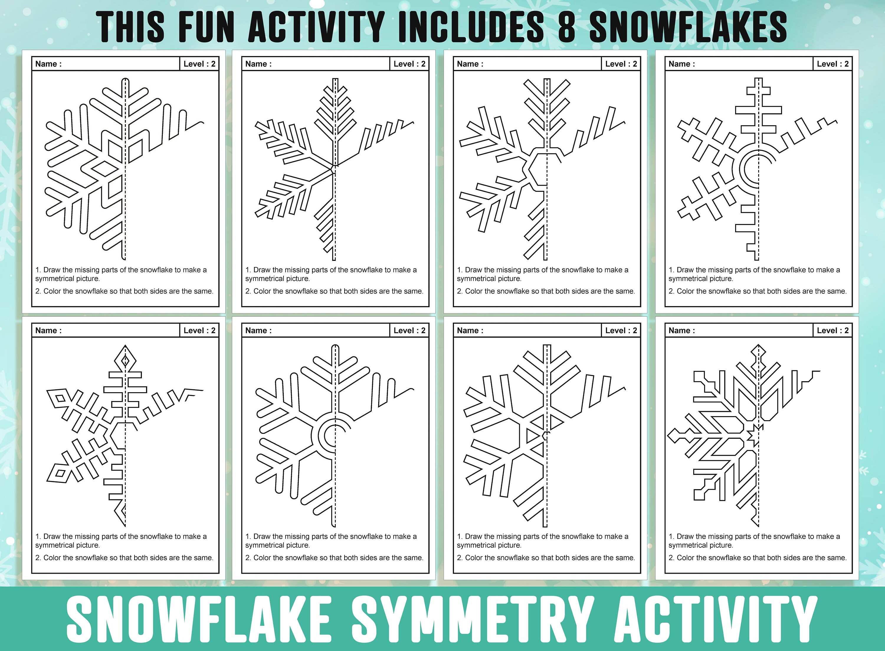 Snowflake Symmetry Worksheet, Snowflake Theme Lines of Symmetry