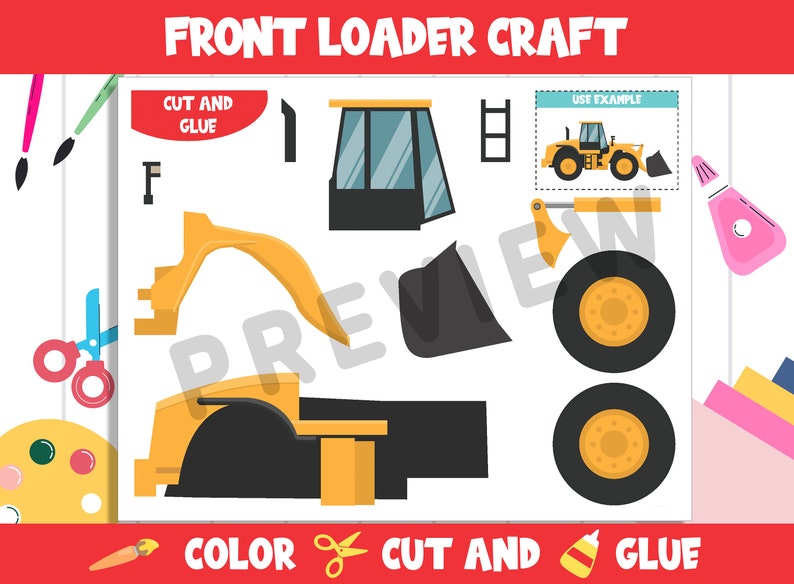 Construction Vehicle Craft Activity - Front Loader : Color, Cut, and ...