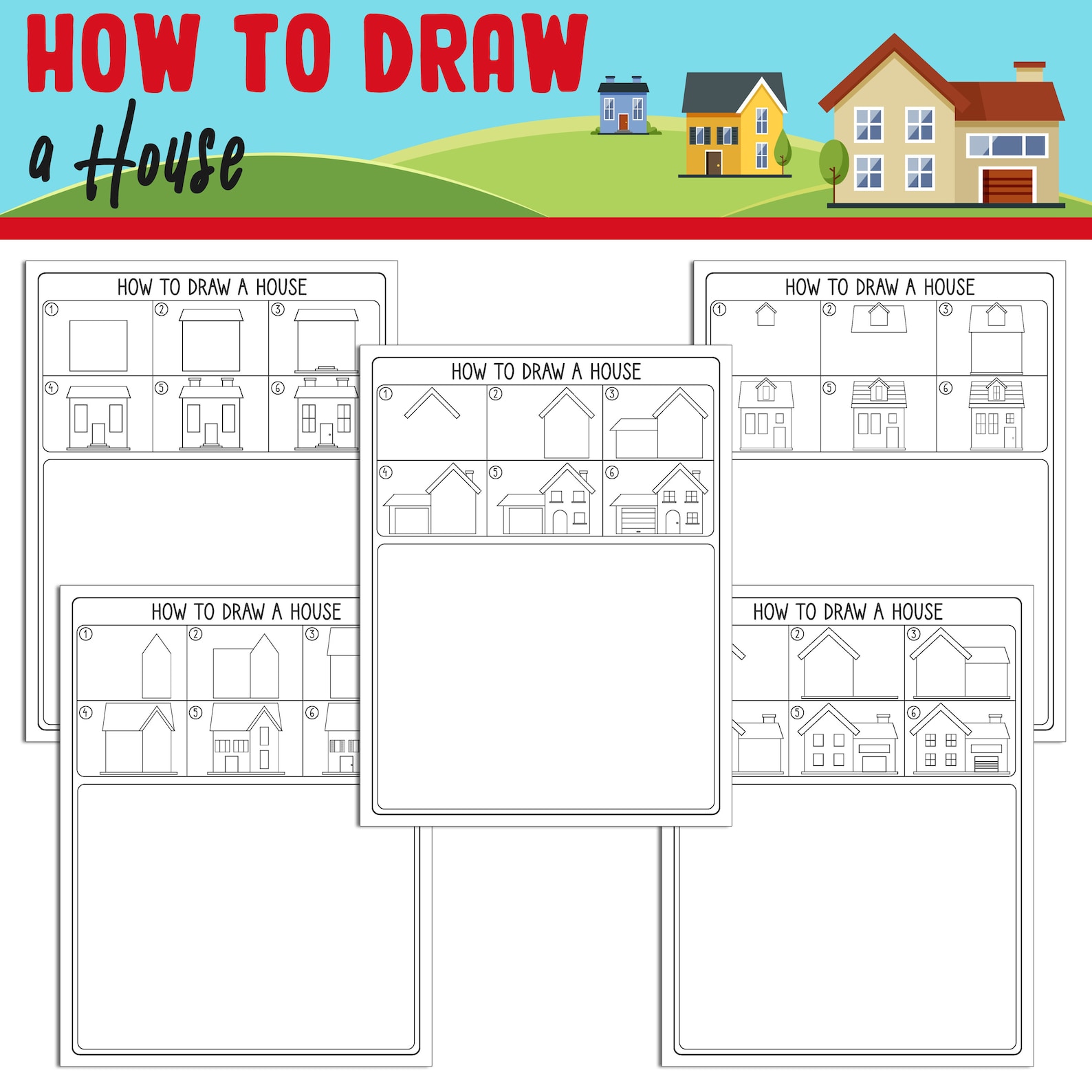 Learn How to Draw a House Easy: Directed Drawing Step by Step Tutorial ...