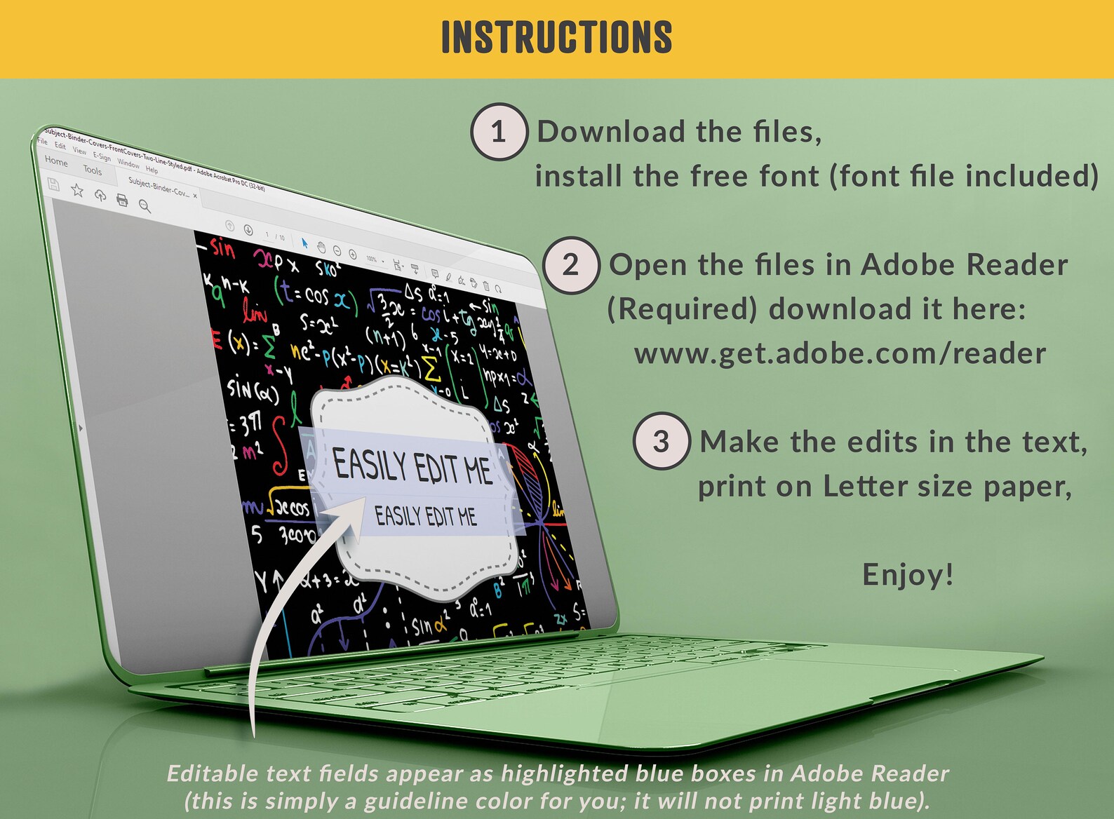 Subject Binder Covers, 10 Printable &amp; Editable Binder Coversspines ...