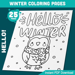 Hallo winter kleurplaten voor kinderen – kerstman, kerstbomen, besneeuwde scènes, met kleurvoorbeelden, pdf-boek met hoge resolutie, 8,5 x 11 inch en 5 x 7 inch