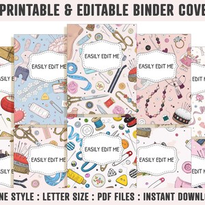 Binder Cover Sewing Pattern, 10 Printable/editable Covers+spines ...